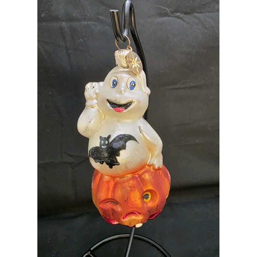 VTG Christopher Radko Trick Or Treat Halloween Witch Glass Ornament Ghost 4.5"